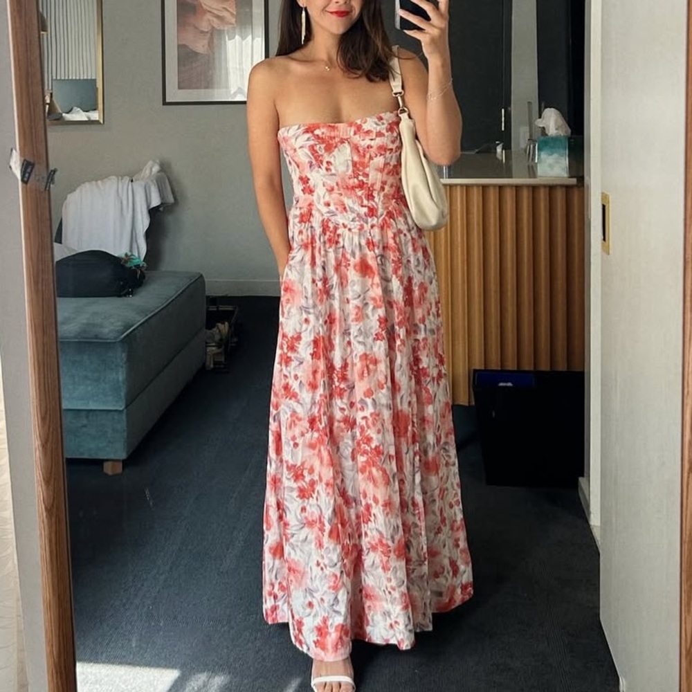Bardot Red and White Strapless Dress